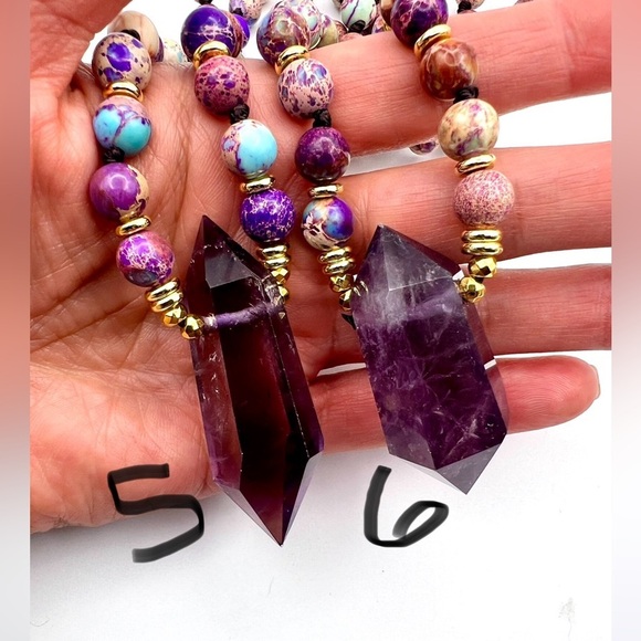 Galaxy Jasper + DT Amethyst Mala Necklace Pendant - Picture 4 of 10